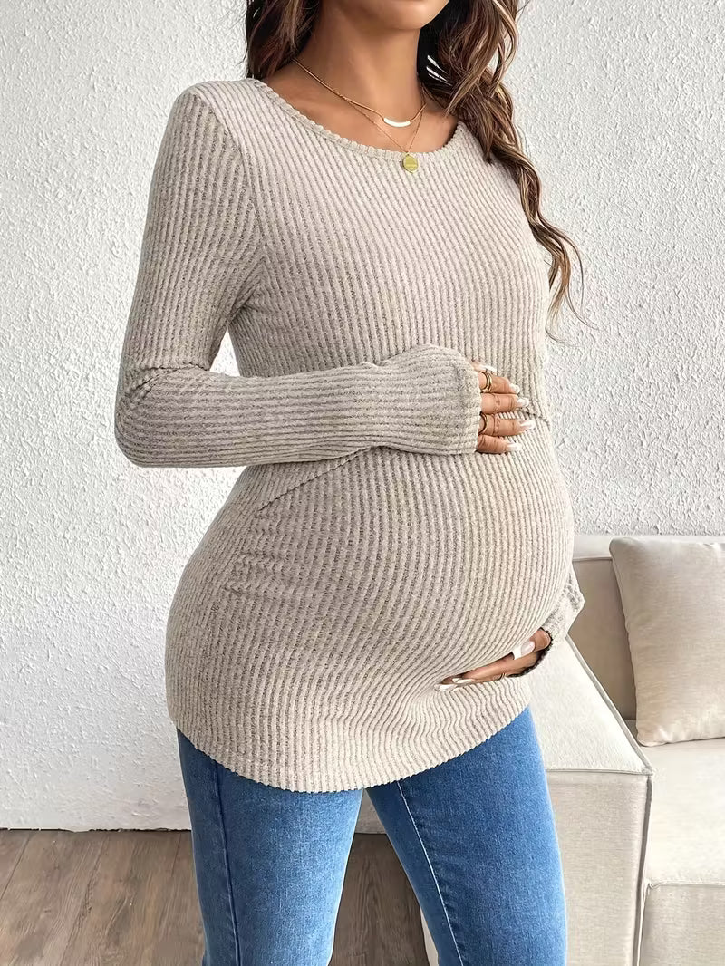 Women’s Maternity Knit Pullover - Soft Ribbed Long Sleeve Nursing Sweater