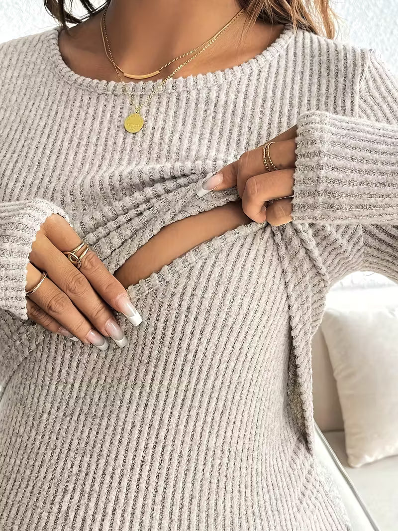 Women’s Maternity Knit Pullover - Soft Ribbed Long Sleeve Nursing Sweater