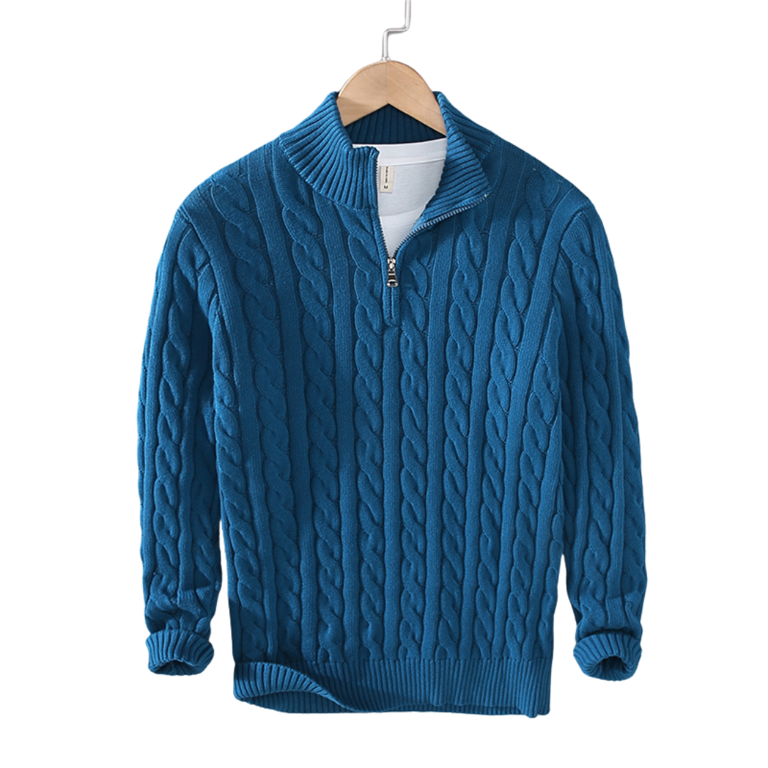 Men’s Cable Knit Half-Zip Sweater – Classic Textured Quarter-Zip Pullover