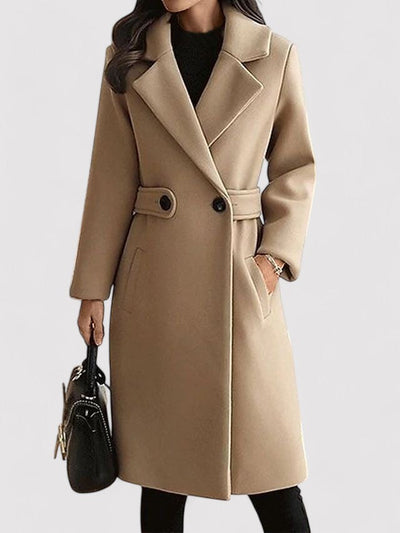 Women’s Long Tailored Coat - Classic Lapel Belted Winter Outerwear