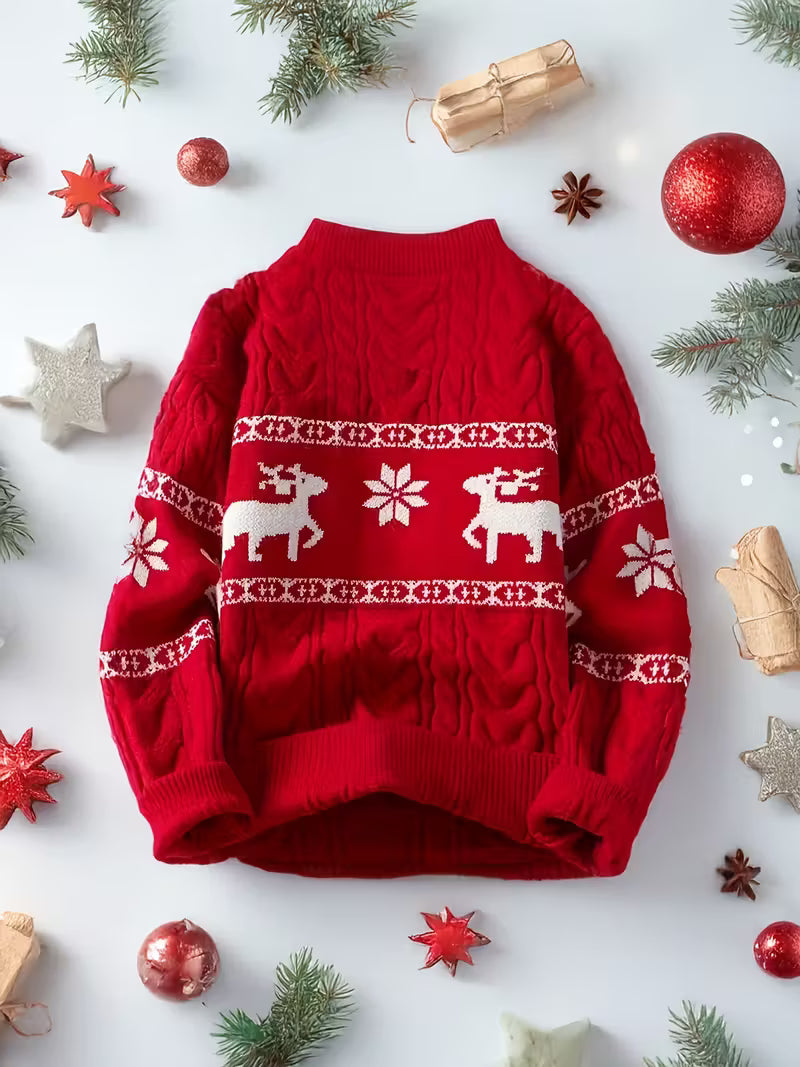 Men’s Reindeer Knit Christmas Sweater - Classic Festive Pullover