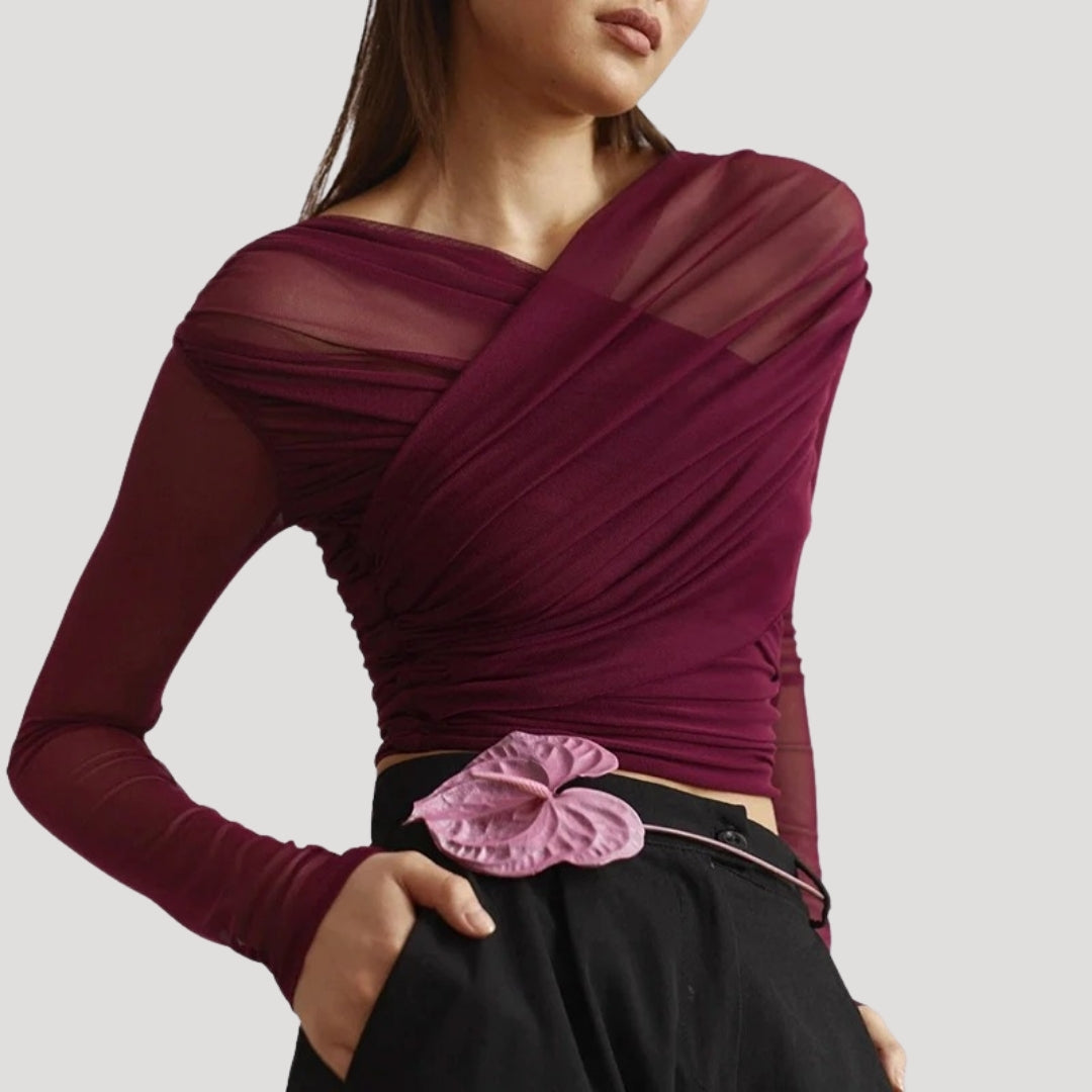 Women’s Spring Sheer Wrap Long-Sleeve Top