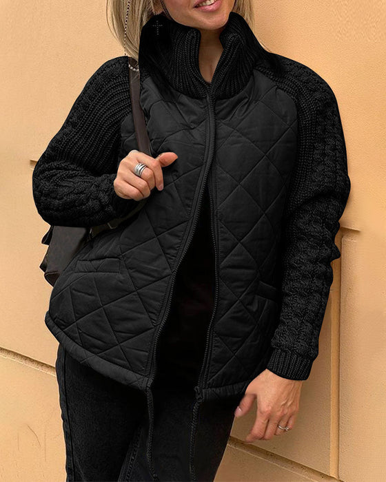 Women’s Quilted Knit-Sleeve Jacket - Casual Zip-Up Layer