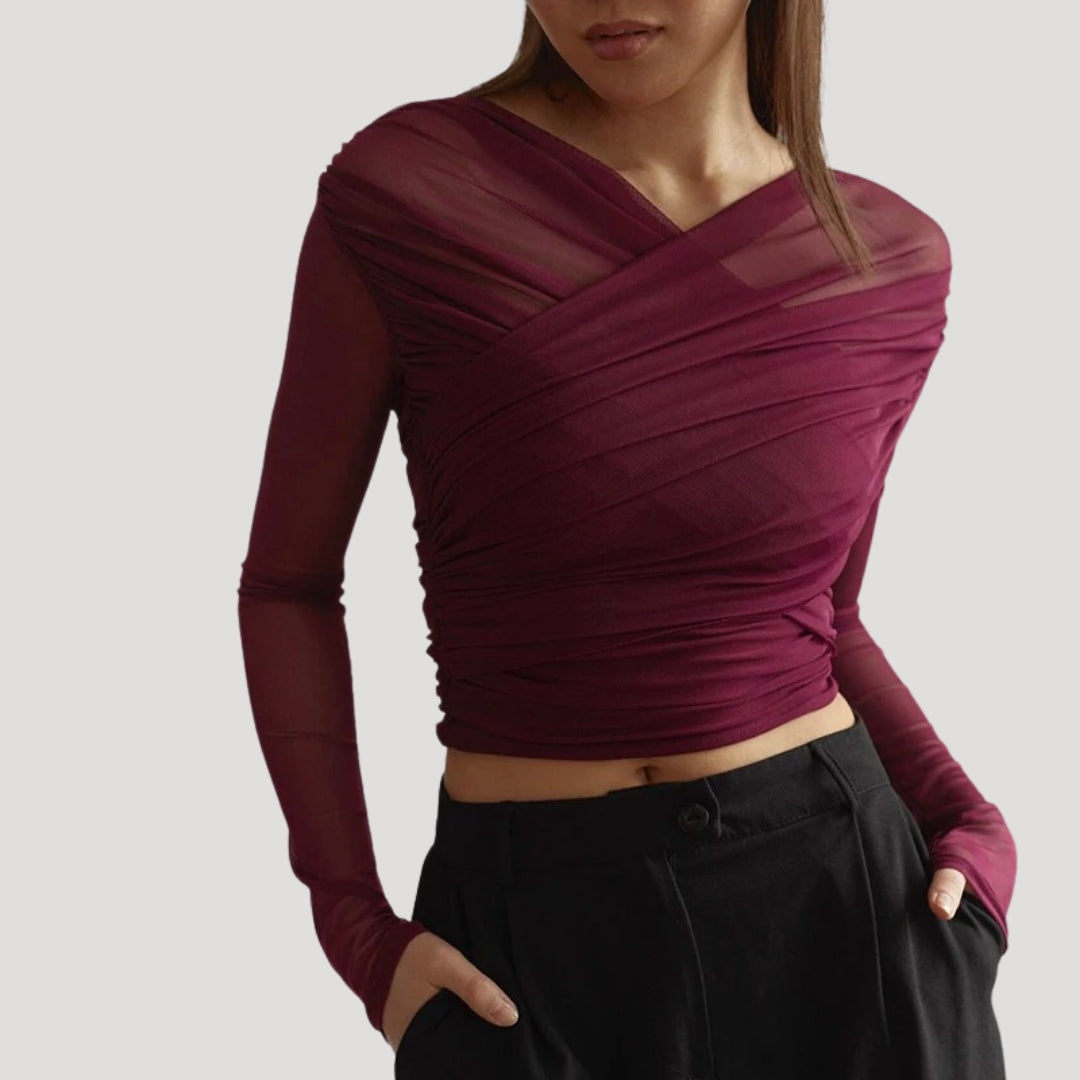 Women’s Spring Sheer Wrap Long-Sleeve Top