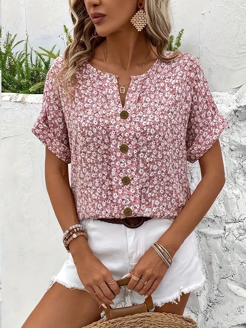 Women's Summer Short-Sleeve Button-Front Top