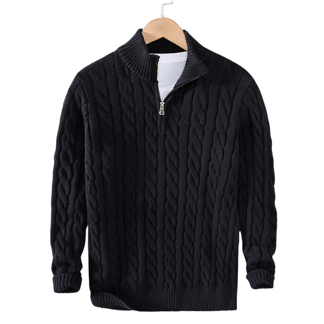 Men’s Cable Knit Half-Zip Sweater – Classic Textured Quarter-Zip Pullover
