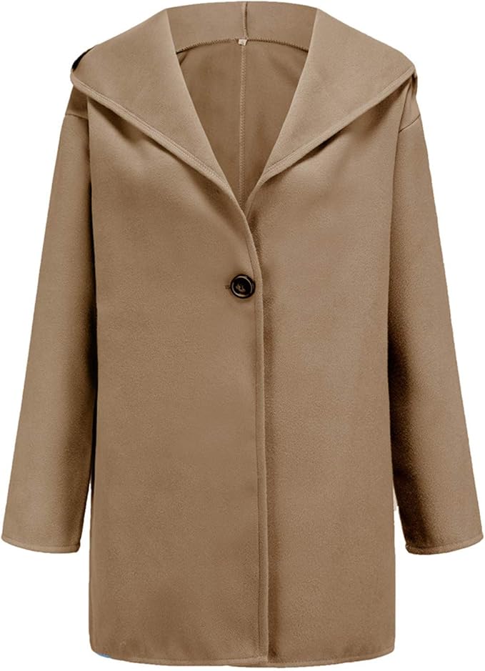 Women’s Minimalist Hooded Jacket - Single-Button Soft Oversize Coat