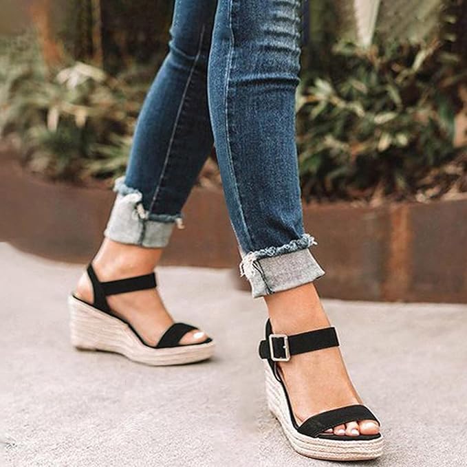 Gemma - Espadrille Wedge Sandals with Ankle Strap