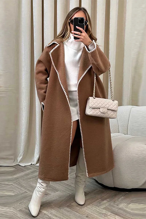 Women’s Long Statement Coat - Contrast Trim Oversized Outerwear