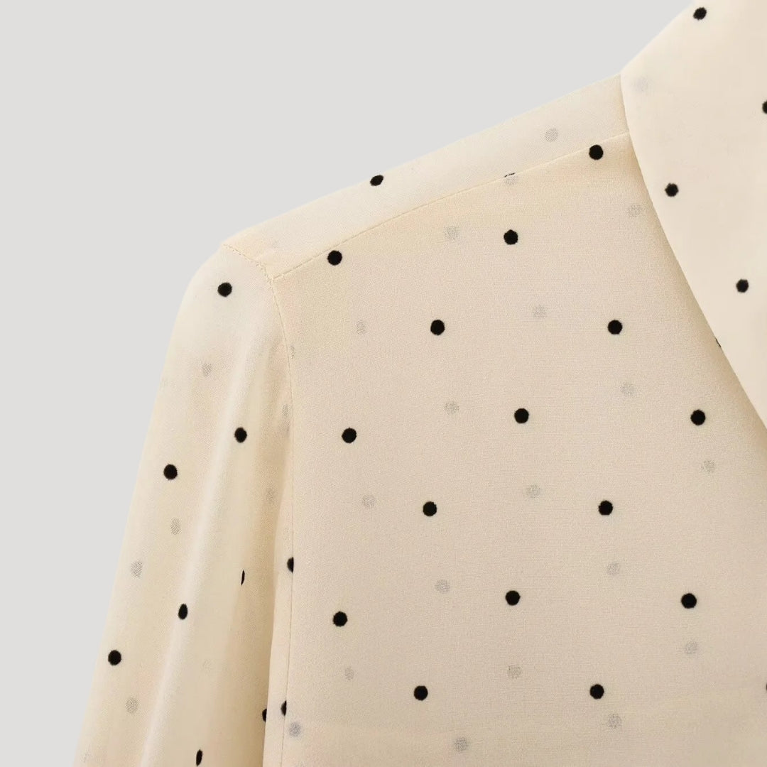 Women's Long-Sleeve Polka Dot Chiffon Blouse With Bow Tie