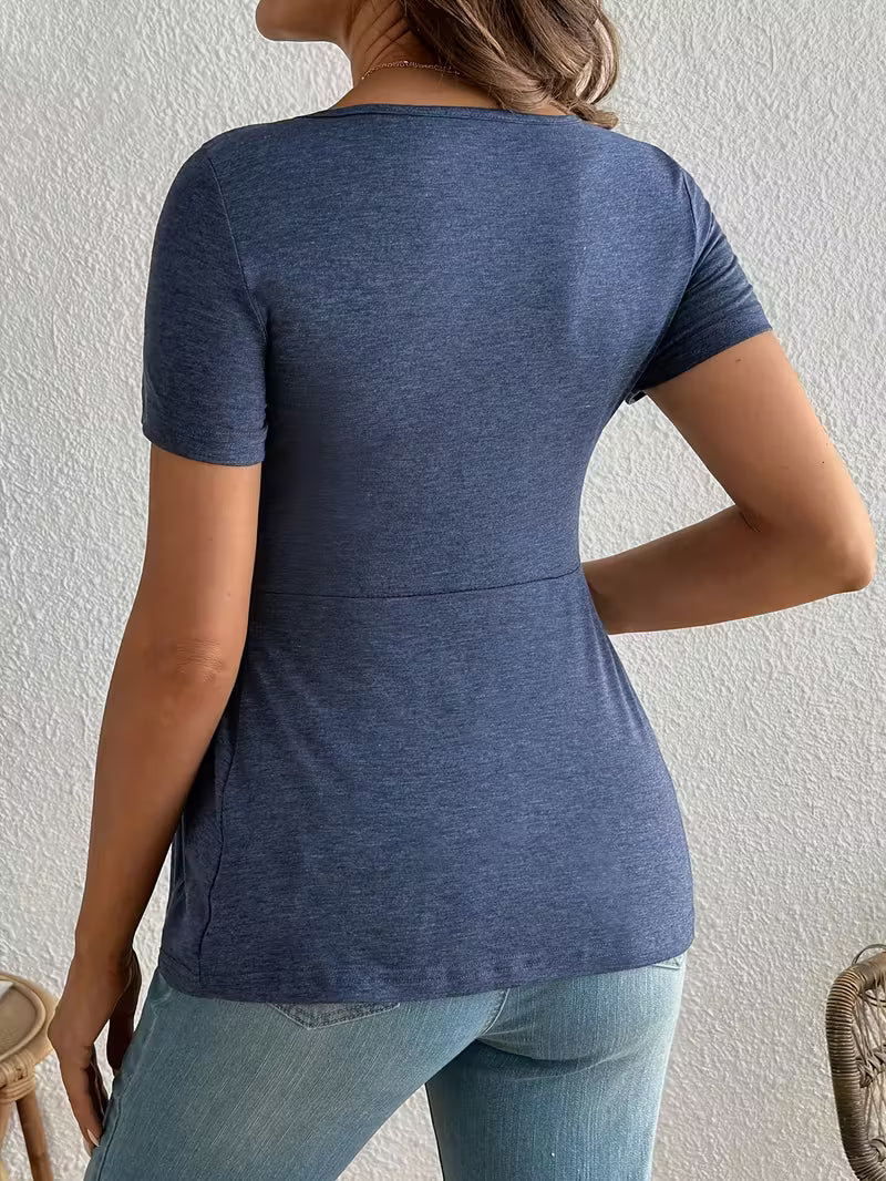 Women’s Maternity Twist Front Top - Short Sleeve V-Neck Pregnancy Blouse
