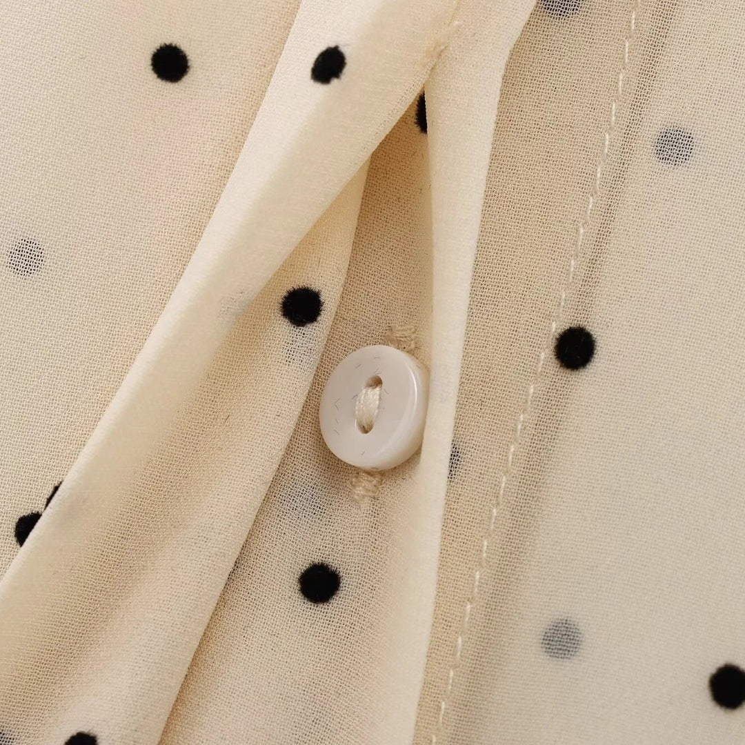 Women's Long-Sleeve Polka Dot Chiffon Blouse With Bow Tie