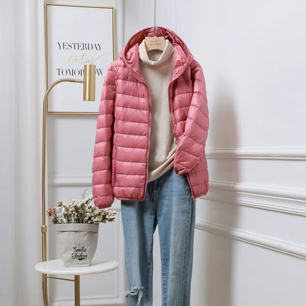 Women’s Lightweight Puffer Jacket – Hooded Zip-Up Casual Outerwear