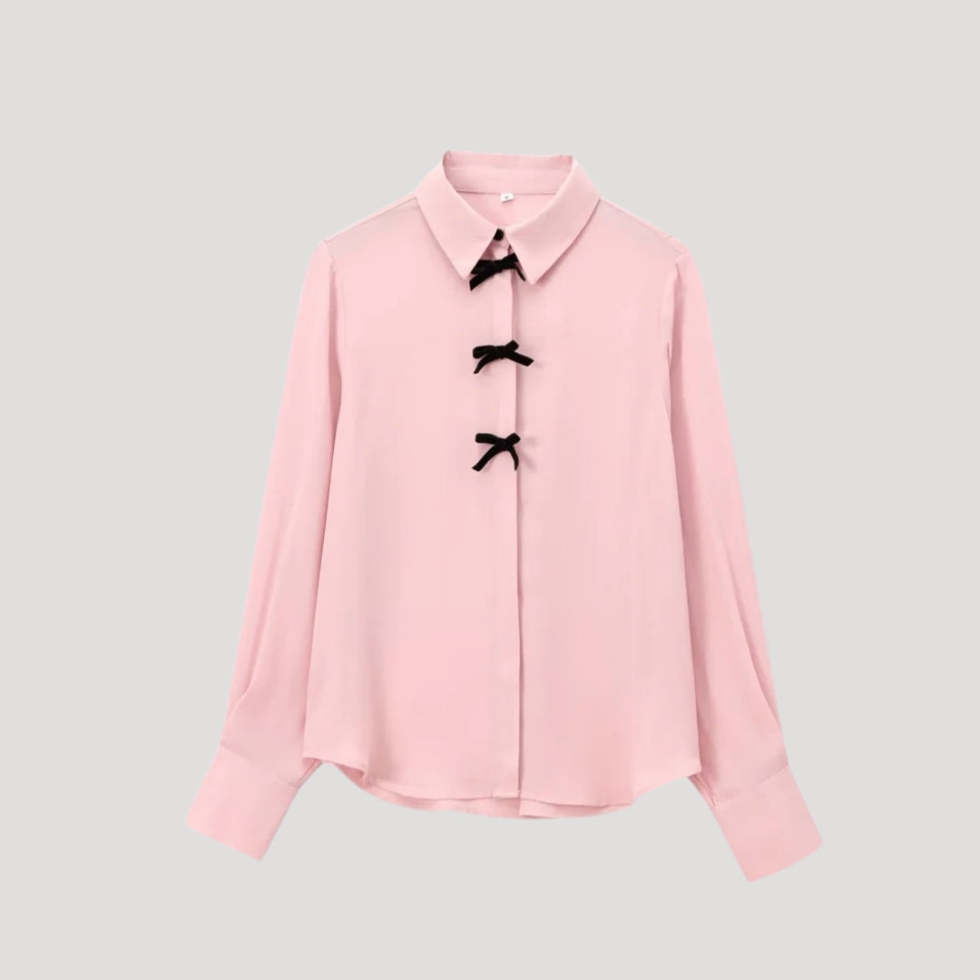 Women's Long-Sleeve Polka Dot Chiffon Blouse With Bow Tie