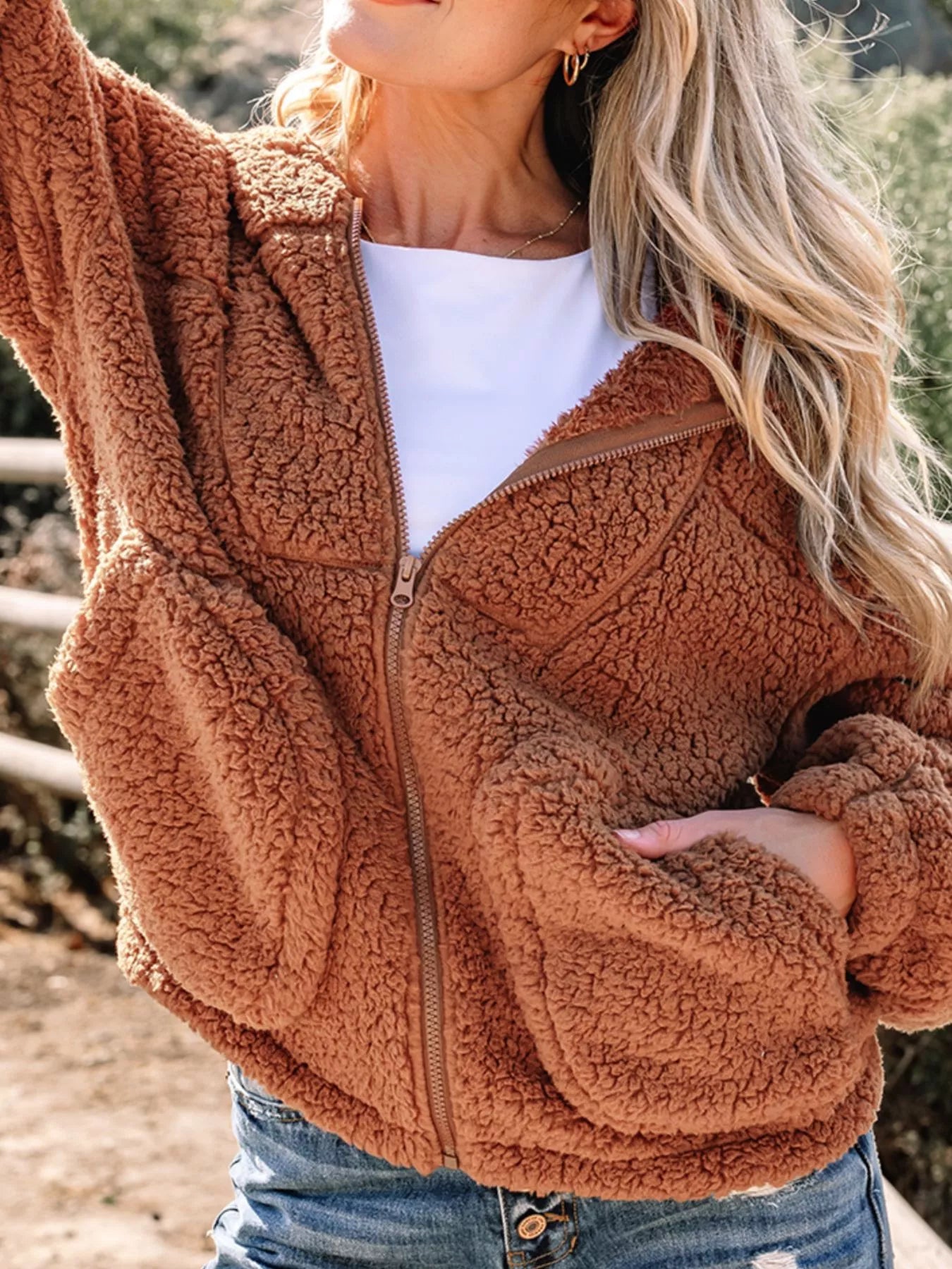 Marjorie Women’s Relaxed Fit Zip-Up Teddy Jacket