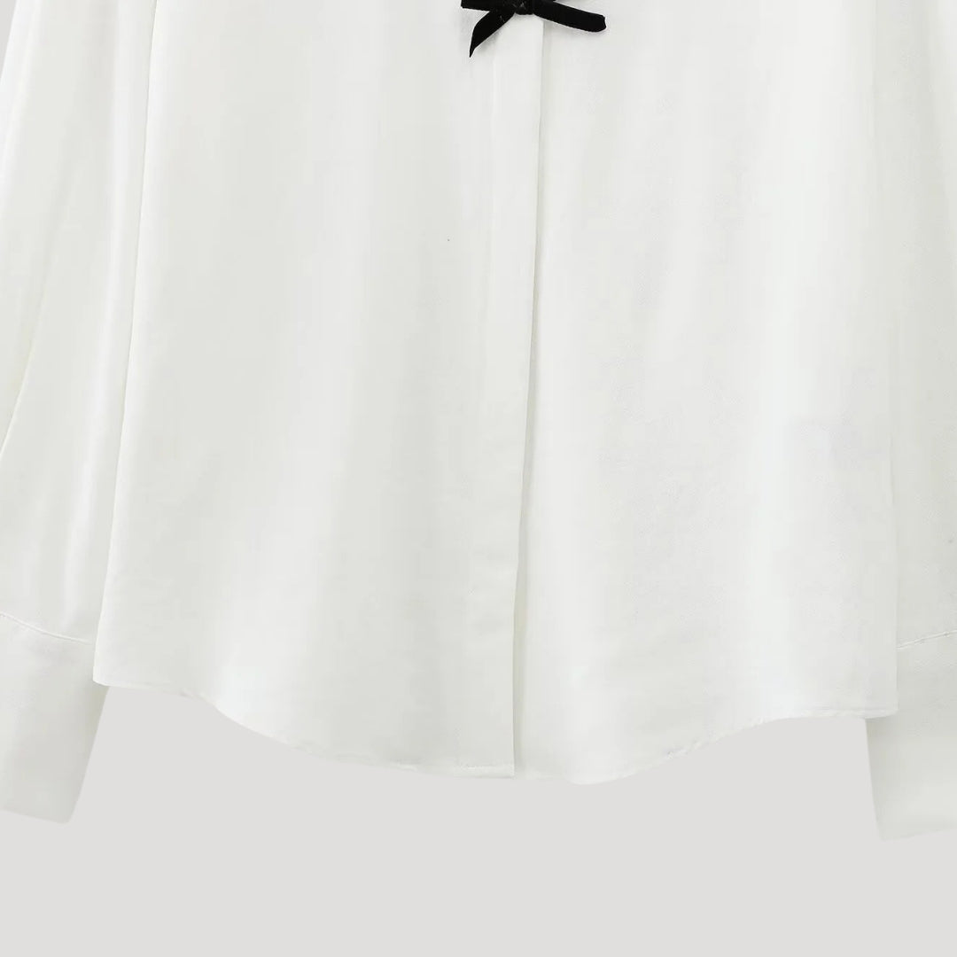 Women's Long-Sleeve Polka Dot Chiffon Blouse With Bow Tie