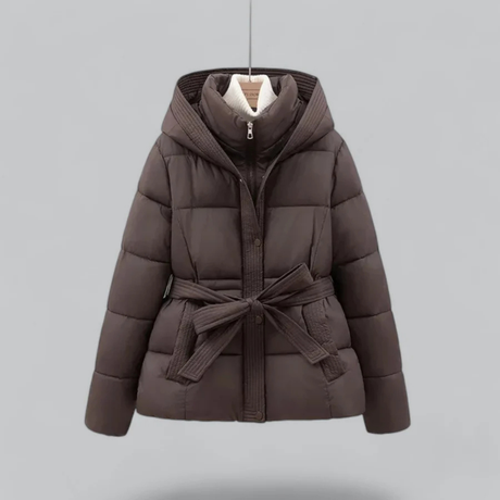 Women’s Belted Puffer Jacket - Hooded Quilted Coat Waist Tie