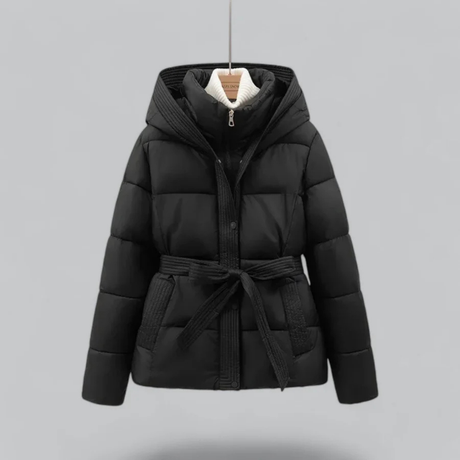 Women’s Belted Puffer Jacket - Hooded Quilted Coat Waist Tie