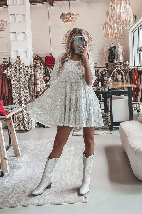 Ellis - Sequins Babydoll Mini Dress