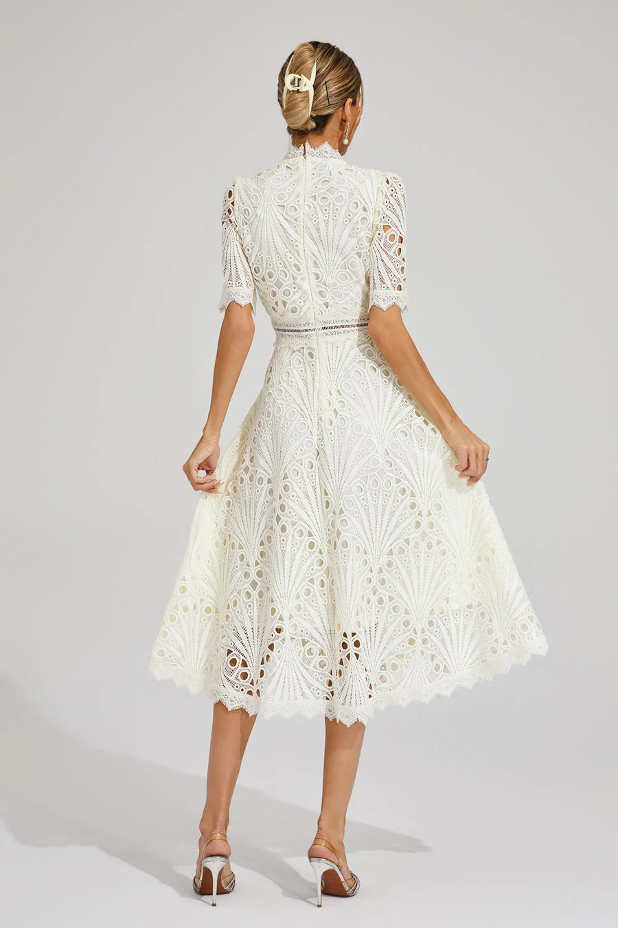 Freya - Embroidered Midi Dress with High Neck