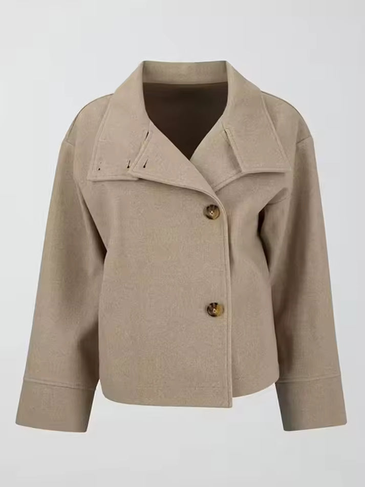 Oversized High-Neck Coat - Asymmetric Button Closure