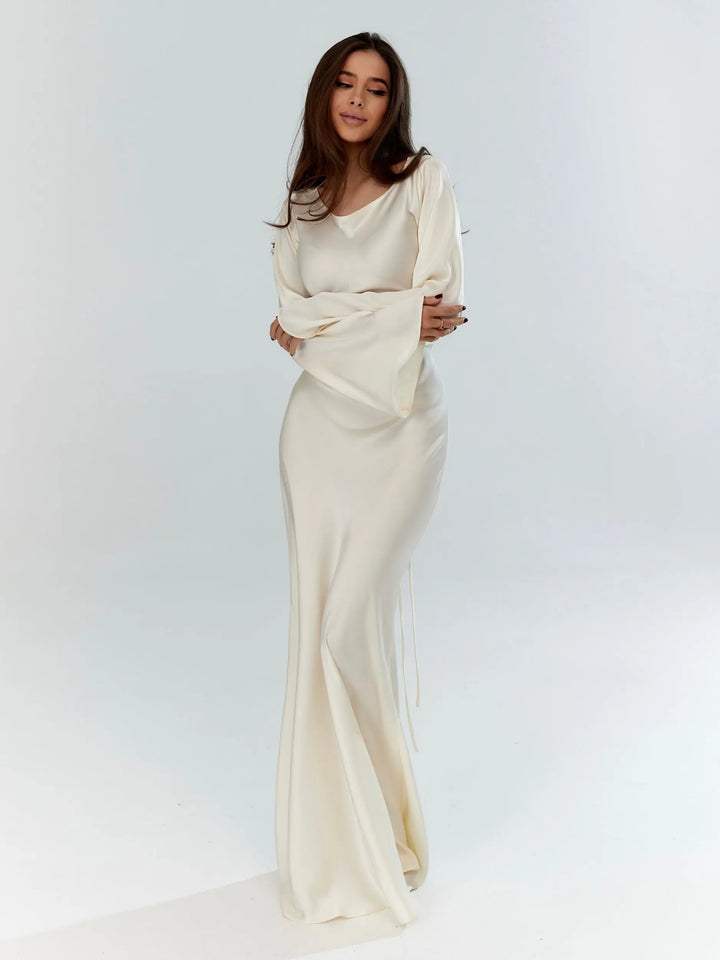 Women’s Elegant Long Sleeve Maxi Dress - Sophisticated Evening Gown