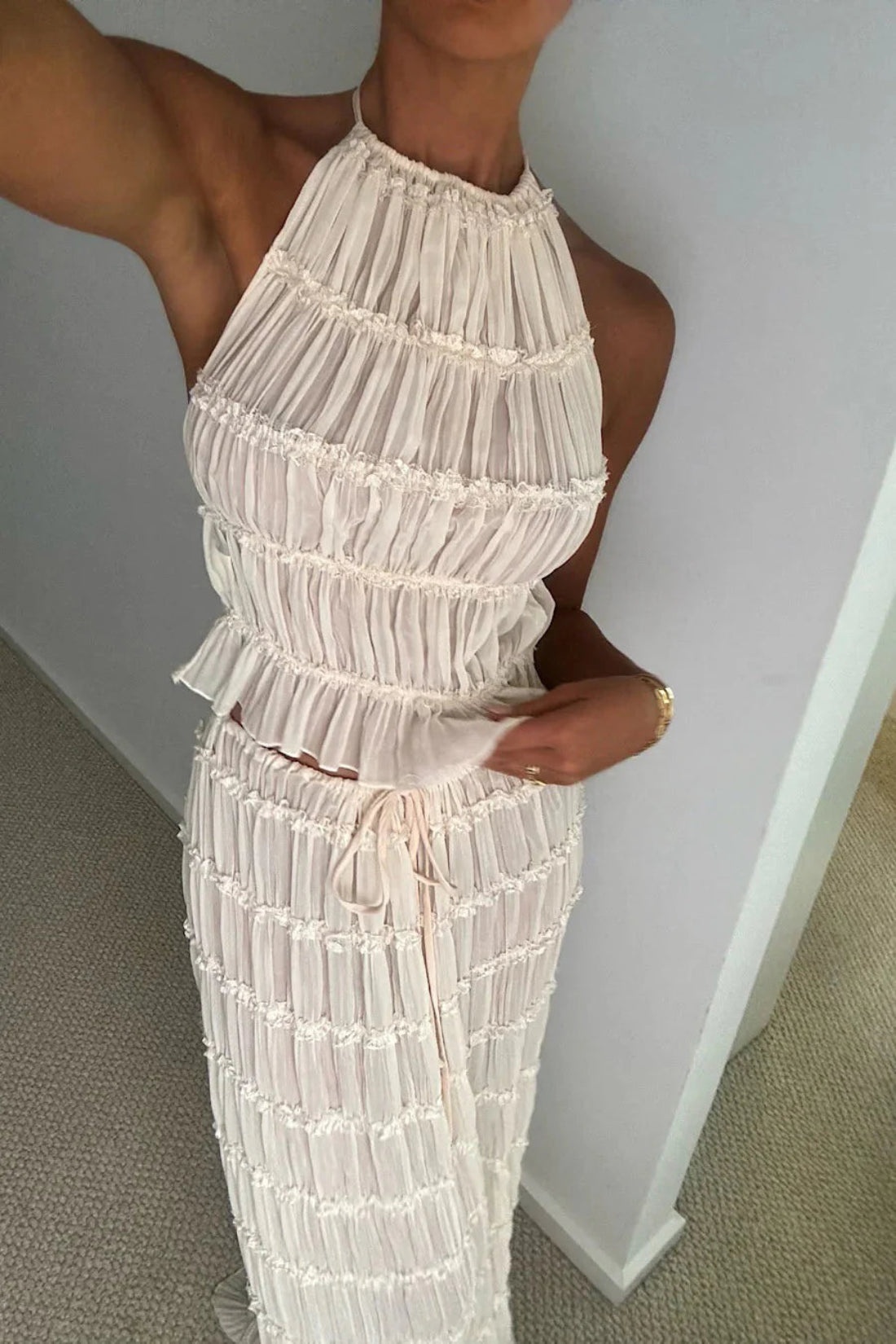 Riviera - Pleated Halter Crop & Maxi Skirt Set