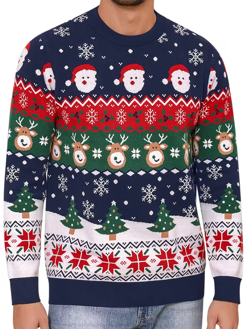 Men’s Festive Christmas Sweater - Snowman Reindeer Holiday Knit