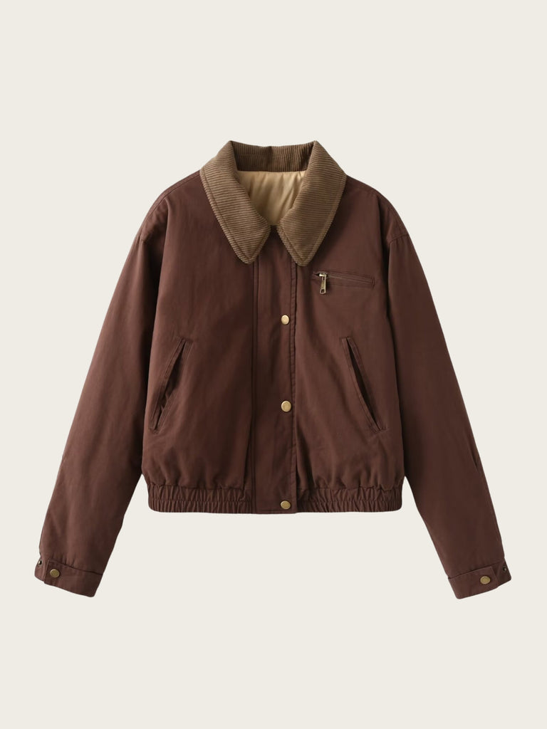 Women’s Casual Bomber Jacket - Corduroy Collar Zip-Up Outerwear