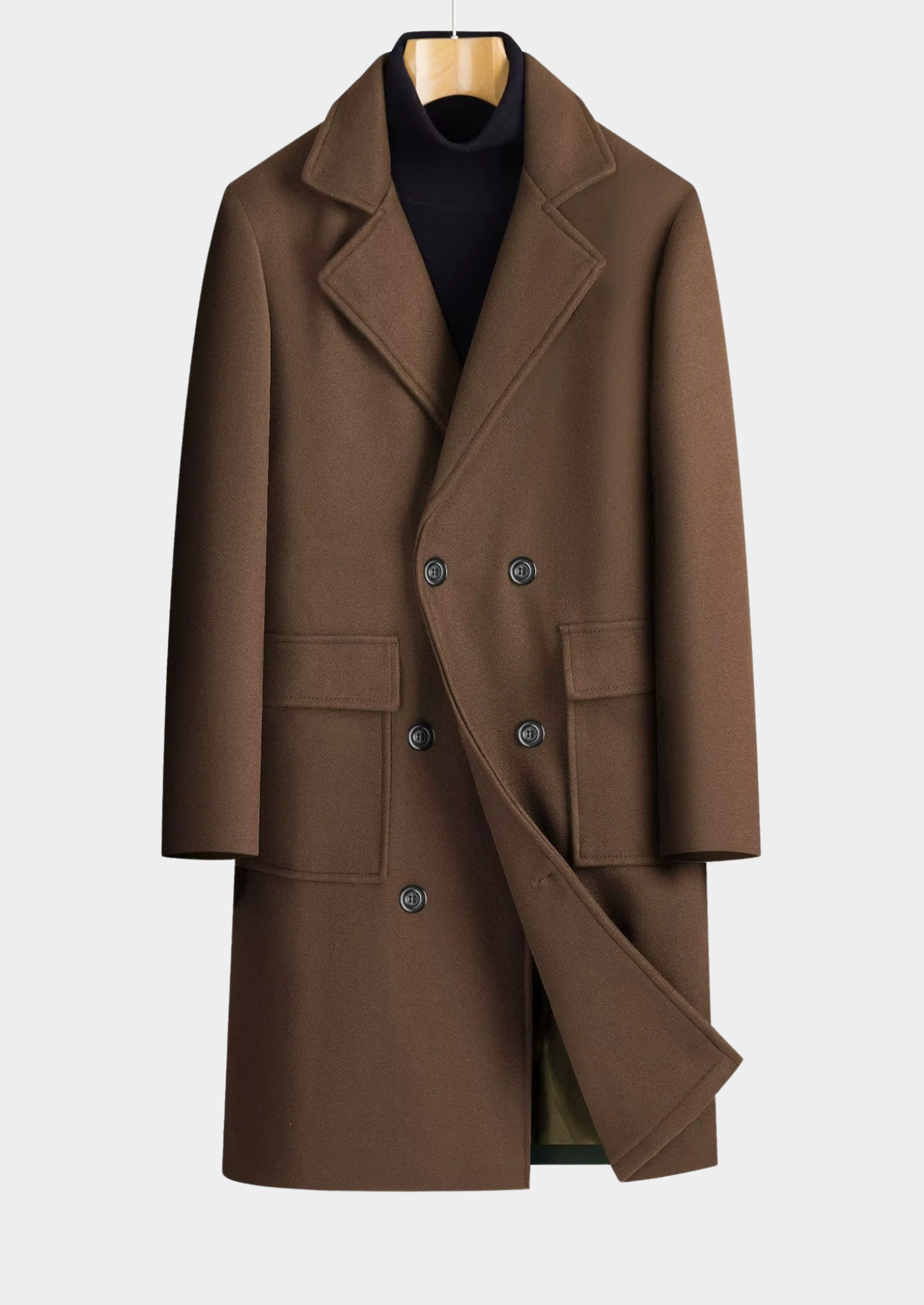 Men’s Double-Breasted Overcoat - Classic Long Lapel Coat