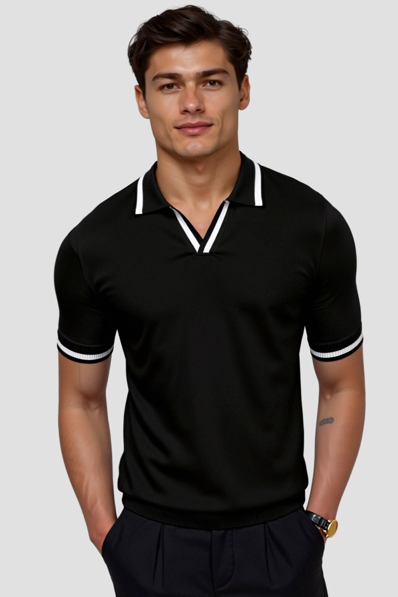 Men’s Summer Knit Polo Shirt - Classic Short-Sleeve Collar Top