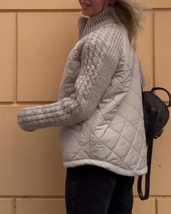 Women’s Quilted Knit-Sleeve Jacket - Casual Zip-Up Layer