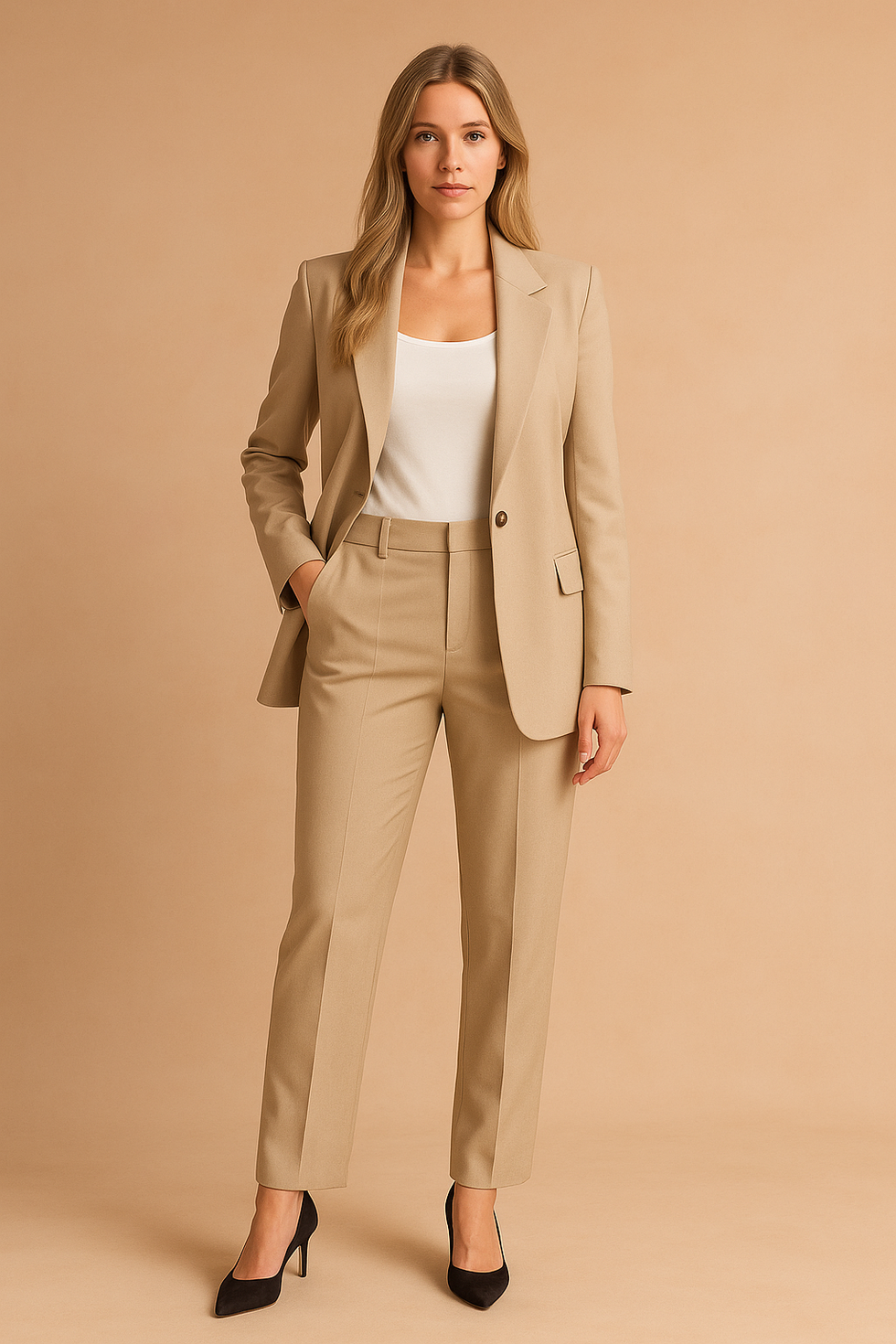 Women’s Tailored Blazer and Trouser Set - Elegant Two-Piece Suit