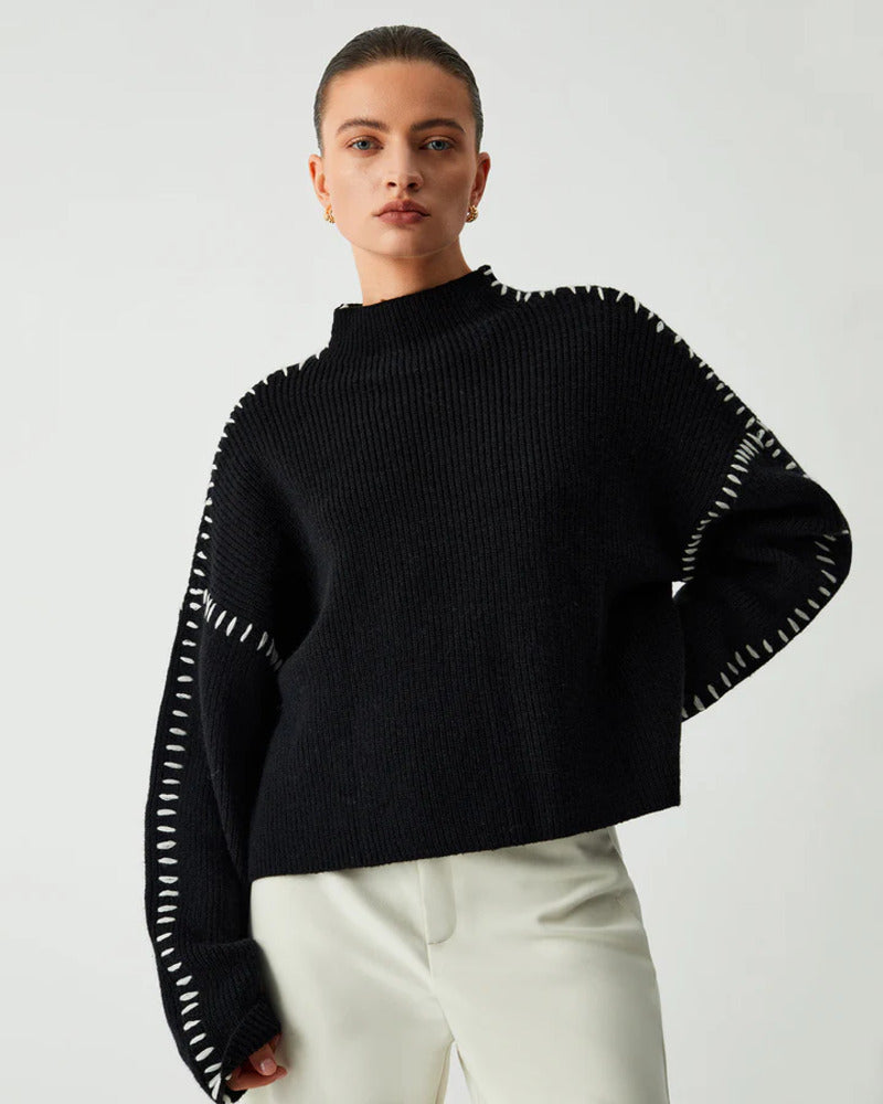 Women’s Relaxed Stitch Detail Sweater – Minimalist Knitwear