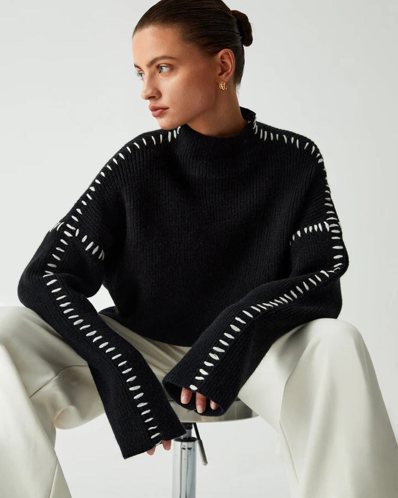 Women’s Relaxed Stitch Detail Sweater – Minimalist Knitwear