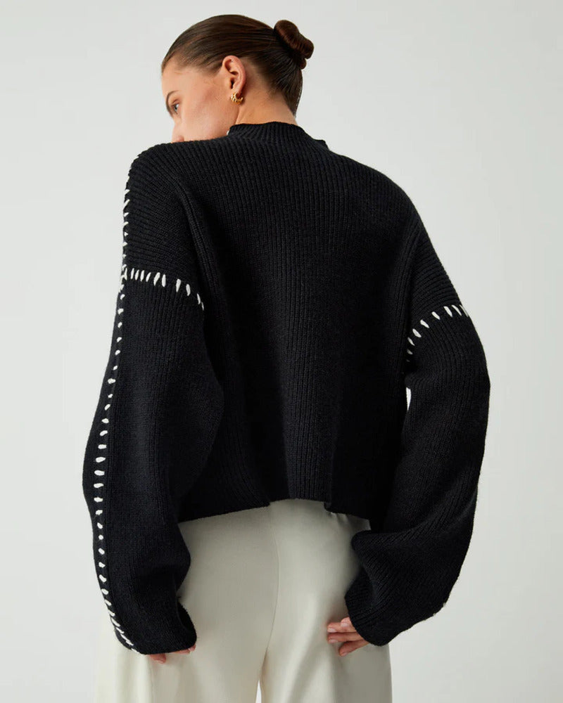 Women’s Relaxed Stitch Detail Sweater – Minimalist Knitwear