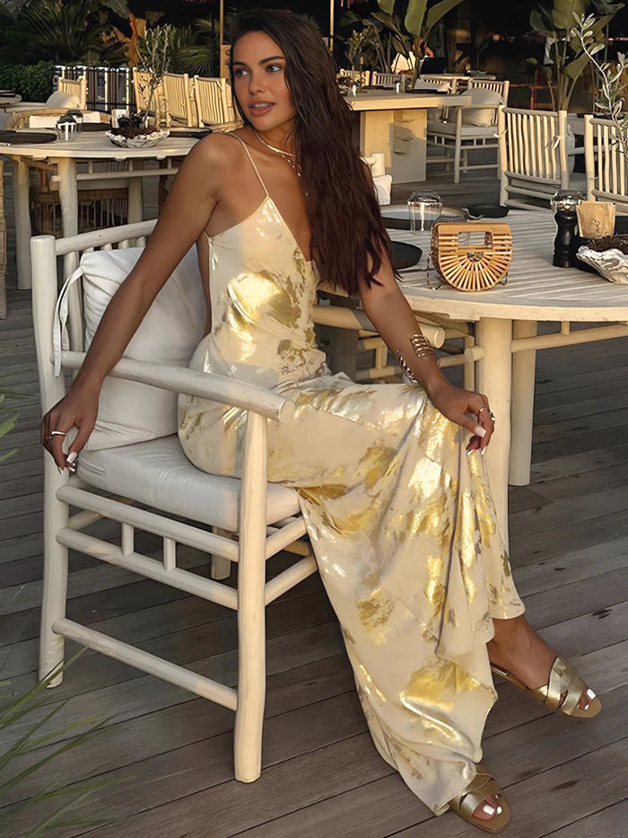 Renée - Metallic Print Slip Maxi Dress