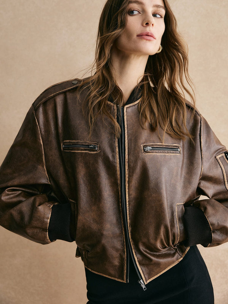 Women’s Vintage Bomber Jacket - Classic Zip-Up Outerwear Retro