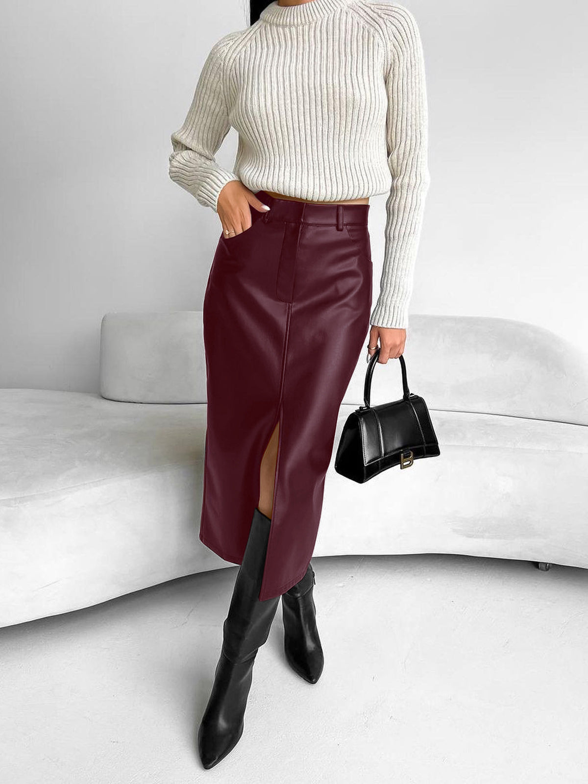 Women's Spring Elegant Slit Midi Skirt