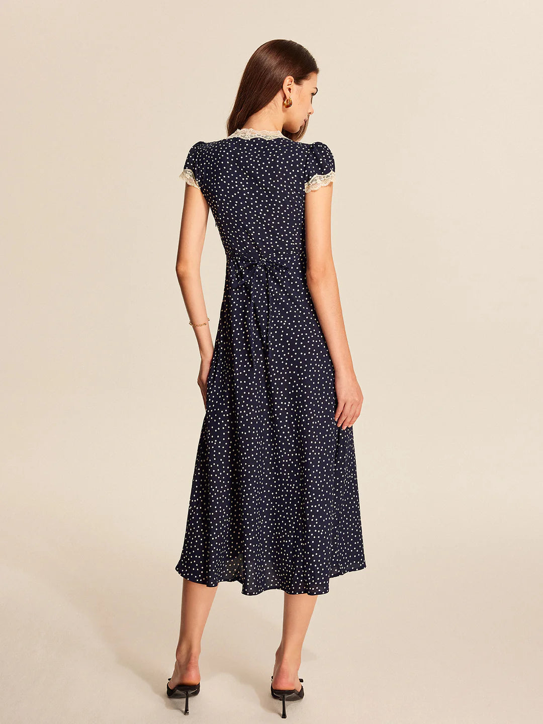 Ivy - Lace-Trimmed Polka Dot Midi Dress