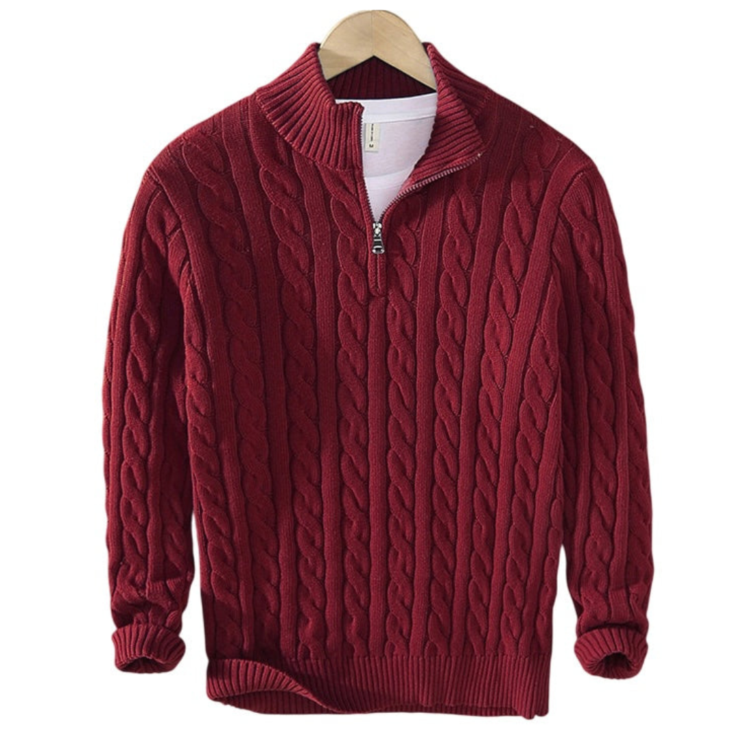Men’s Cable Knit Half-Zip Sweater – Classic Textured Quarter-Zip Pullover