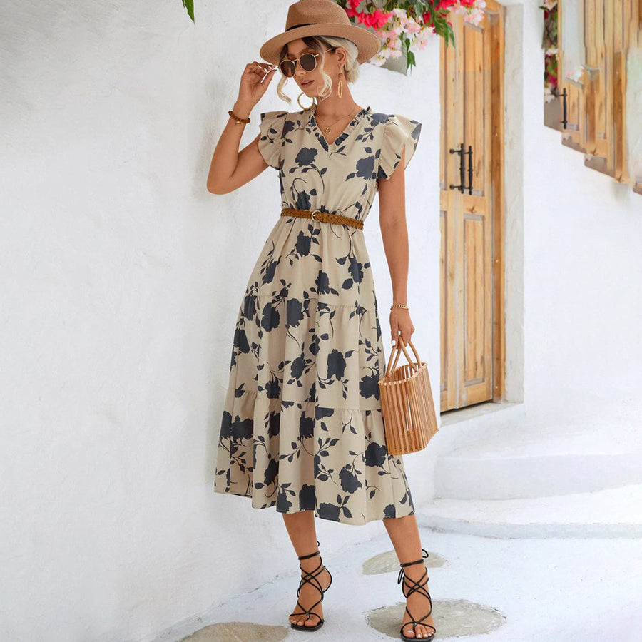 Dahlia - Flutter Sleeve Tiered Midi Dress