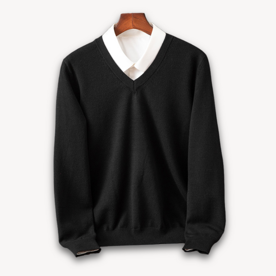 Men’s Preston Layered Collar Knit Sweater - V-Neck Pullover