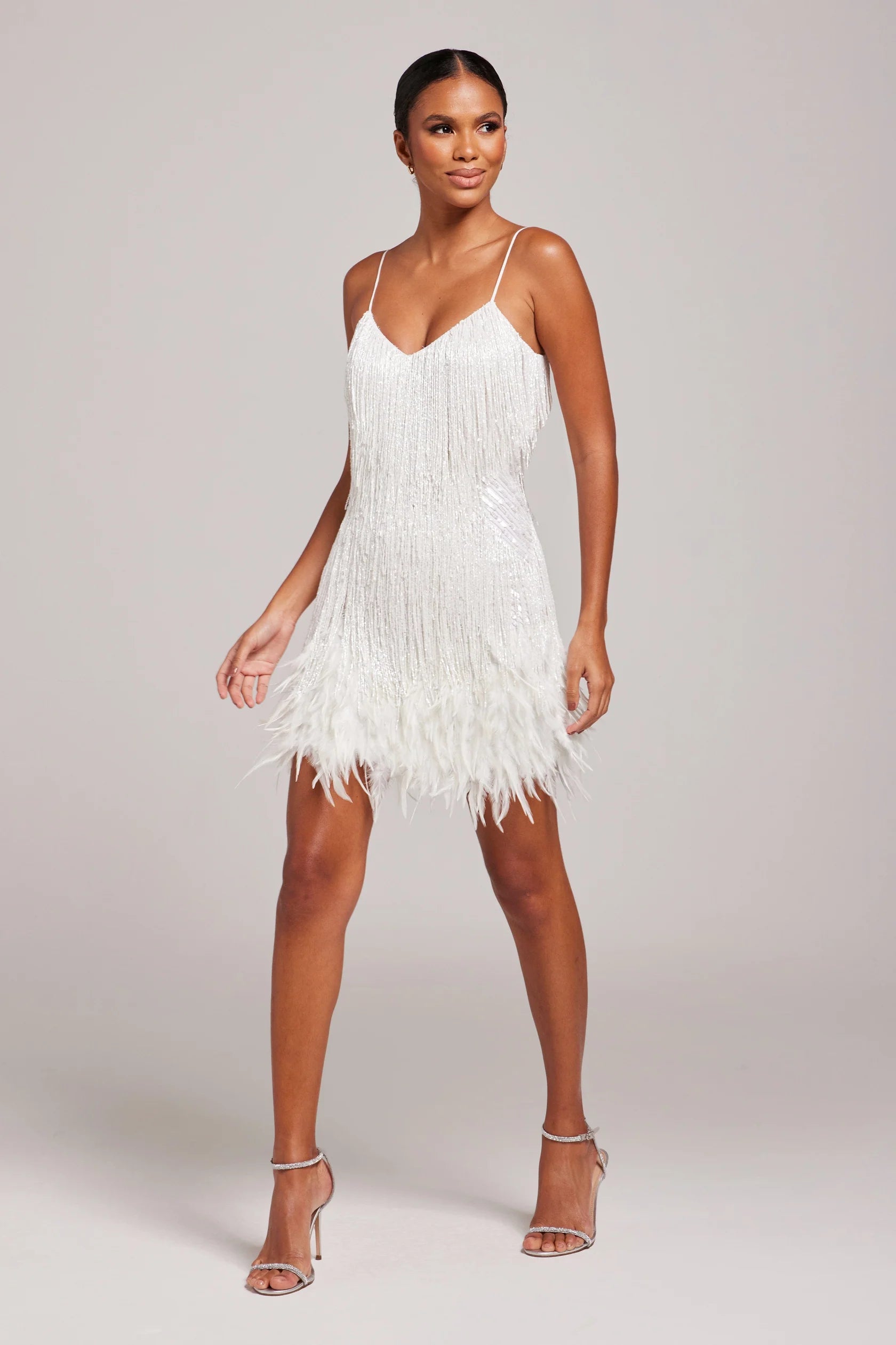Women’s Fringe Mini Dress - Feather Hem Cocktail Party Dress