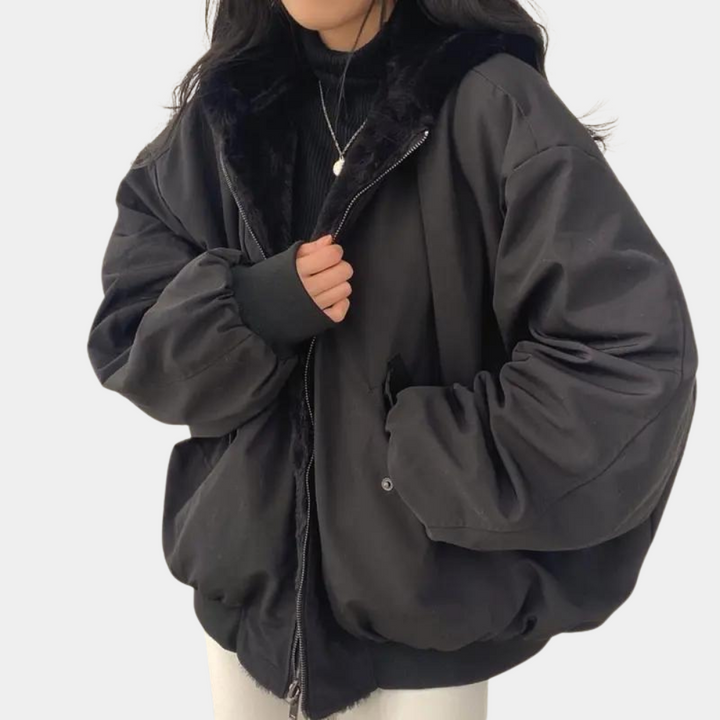 Women’s Cozy Oversized Fleece-Lined Puffer Jacket - Winter Warm Zip-Up Coat