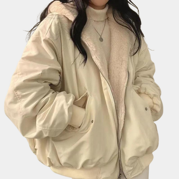 Women’s Cozy Oversized Fleece-Lined Puffer Jacket - Winter Warm Zip-Up Coat