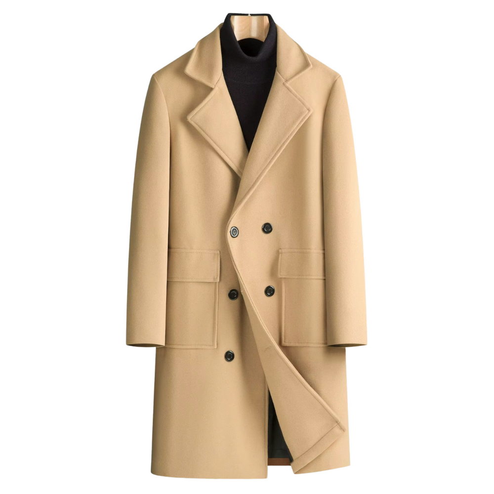Men’s Double-Breasted Overcoat - Classic Long Lapel Coat