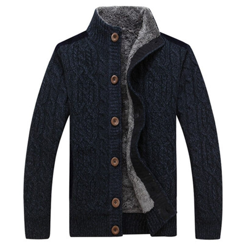 Men’s Cable Knit Button-Up Jacket - Plush Lined Casual Outerwear