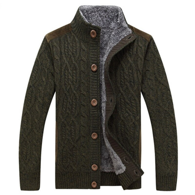 Men’s Cable Knit Button-Up Jacket - Plush Lined Casual Outerwear