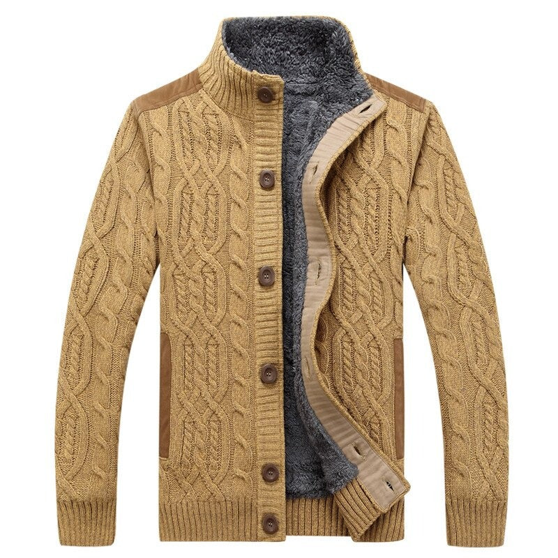 Men’s Cable Knit Button-Up Jacket - Plush Lined Casual Outerwear